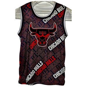 Chicago Bulls‎ Jersey All Over Spell Out Front Bull Patch NBA Sz S Back Logo